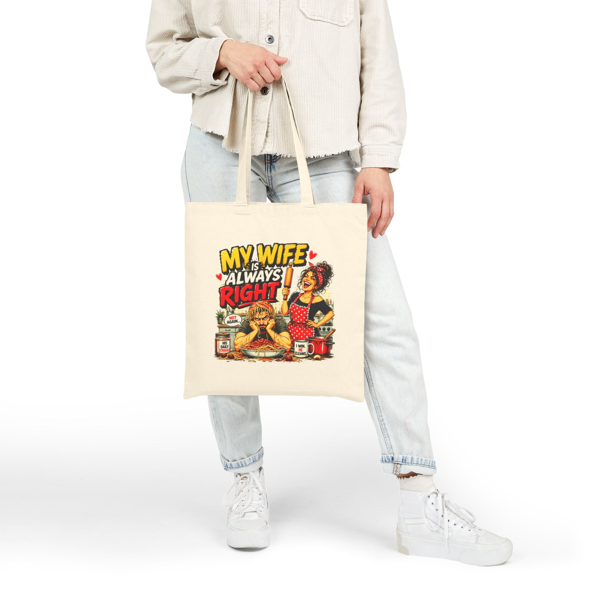 Funny My Wife Is Always Right Tote Bag, Husband Gift, Marriage Humor Bag, Anniversary Gift for Him, Funny Couple Canvas Tote