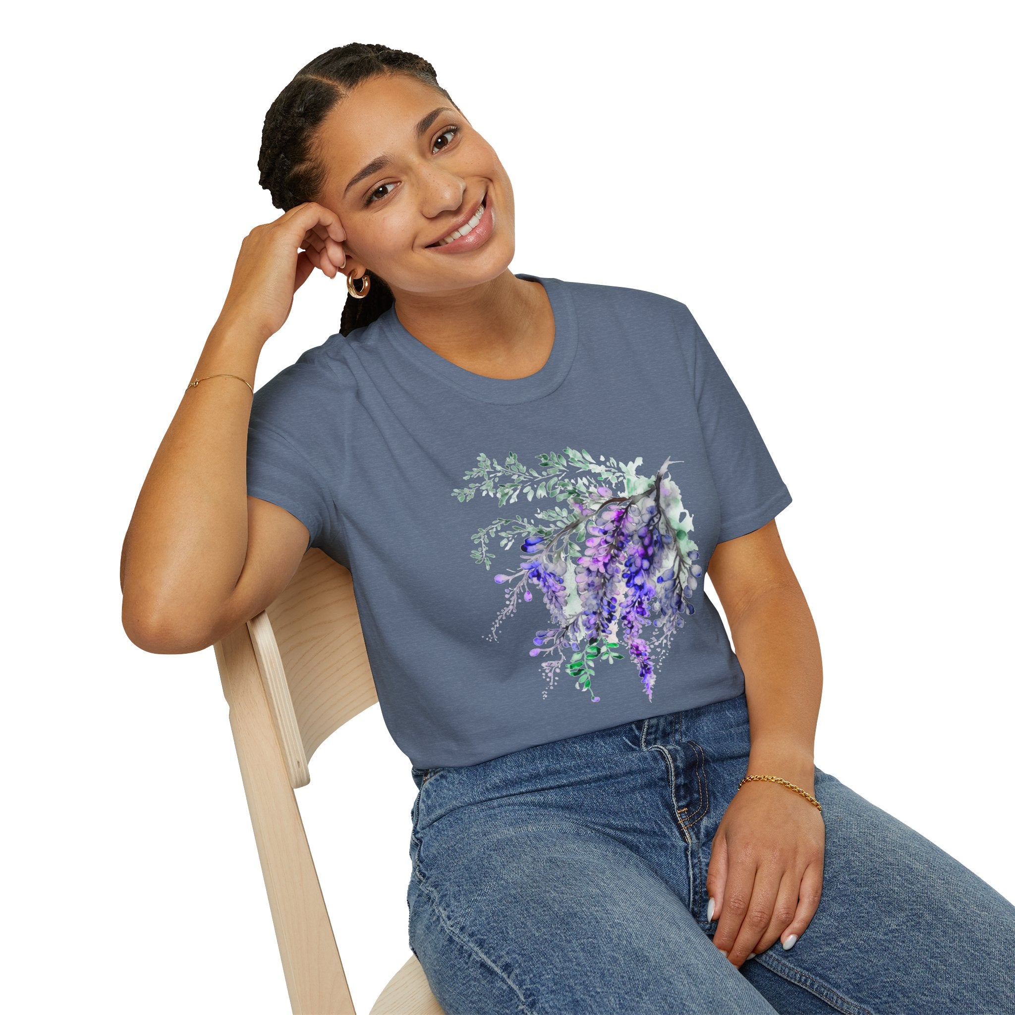 Floral Wisteria T-Shirt, Watercolor Flower Tee, Aesthetic Botanical Shirt, Gift for Her, Spring Outfit