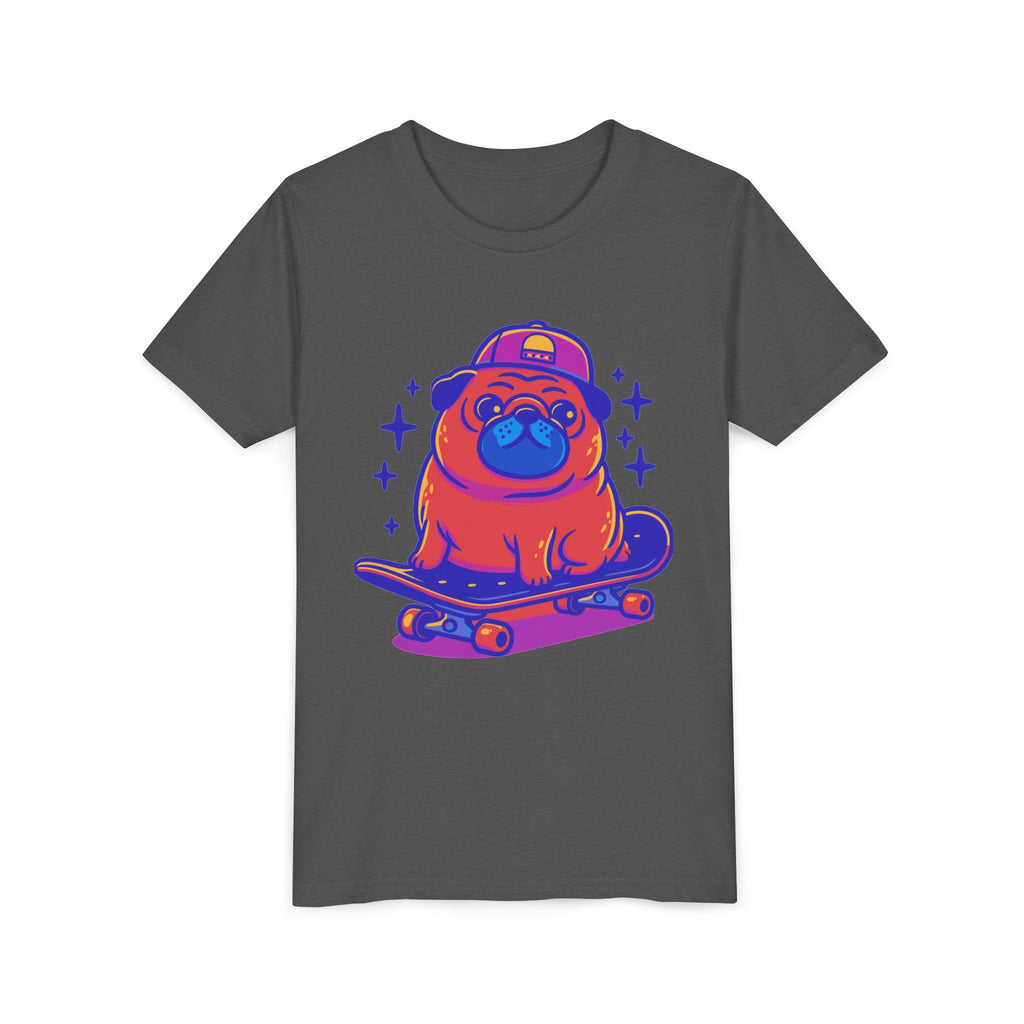 Cute Skateboarding Pug Kids T-Shirt | Funny Dog Graphic Tee for Boys & Girls | Youth Streetwear Shirt