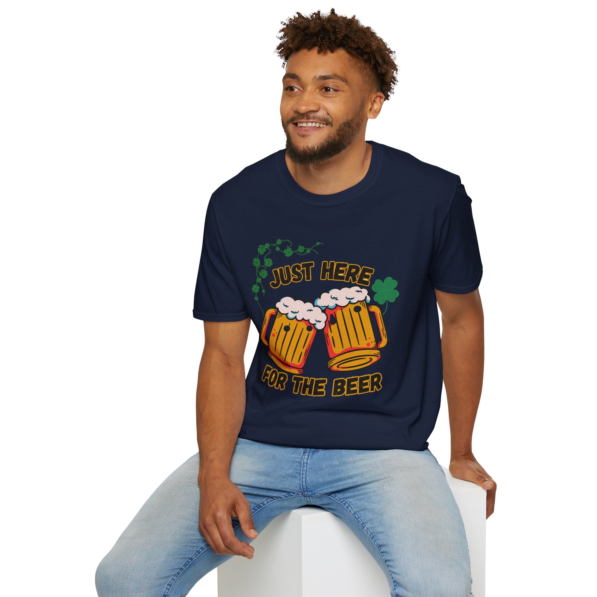 St. Patrick’s Beer T-Shirt — "Just Here for the Beer" Funny Clover Pub Tee