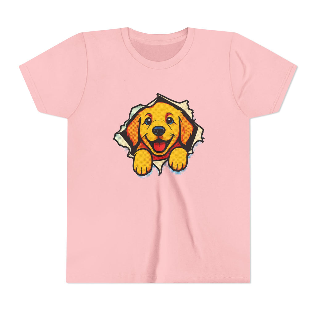 Kids T‑Shirt - Cute Golden Retriever Peeking Puppy Tee for Boys & Girls