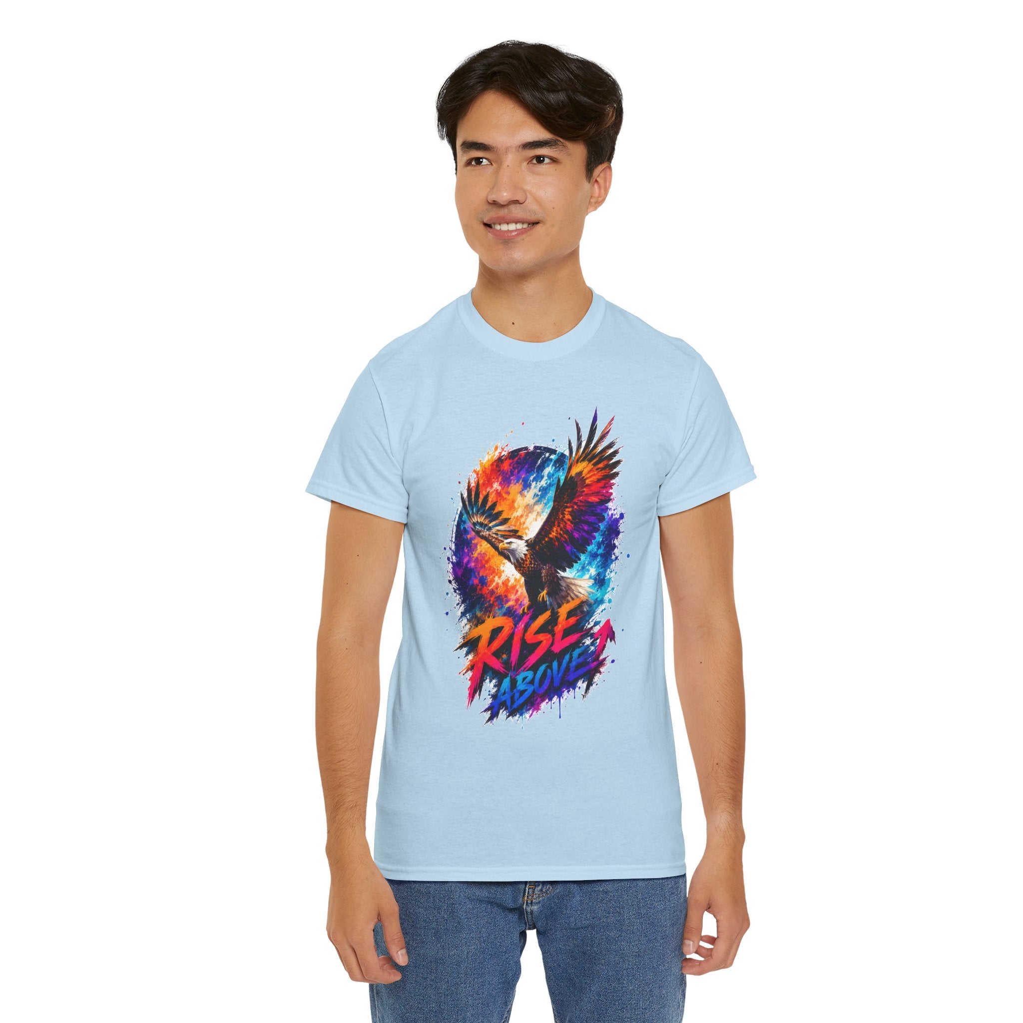 Rise Above Eagle Graphic T-Shirt | Motivational Unisex Tee | Colorful Freedom Bird Shirt