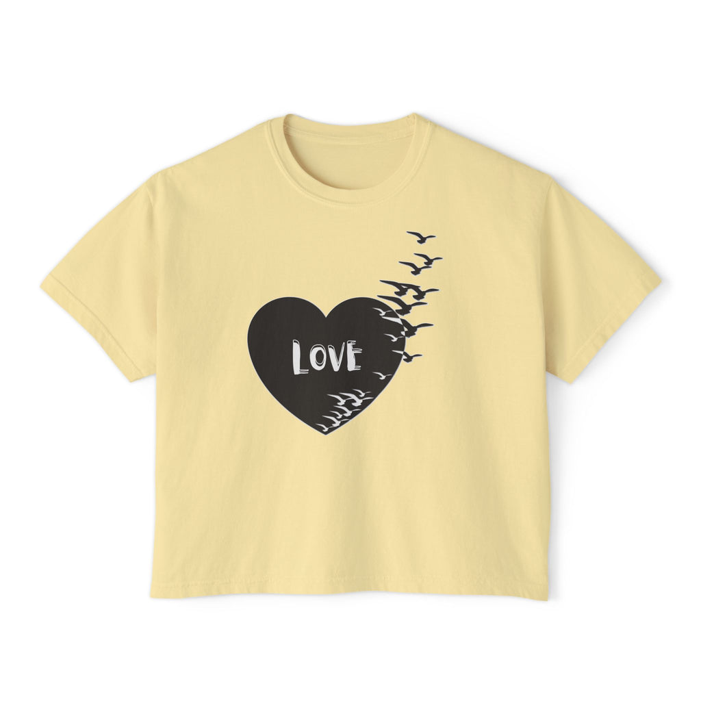 Love Bird Heart Boxy Tee — Women's Casual Graphic Shirt