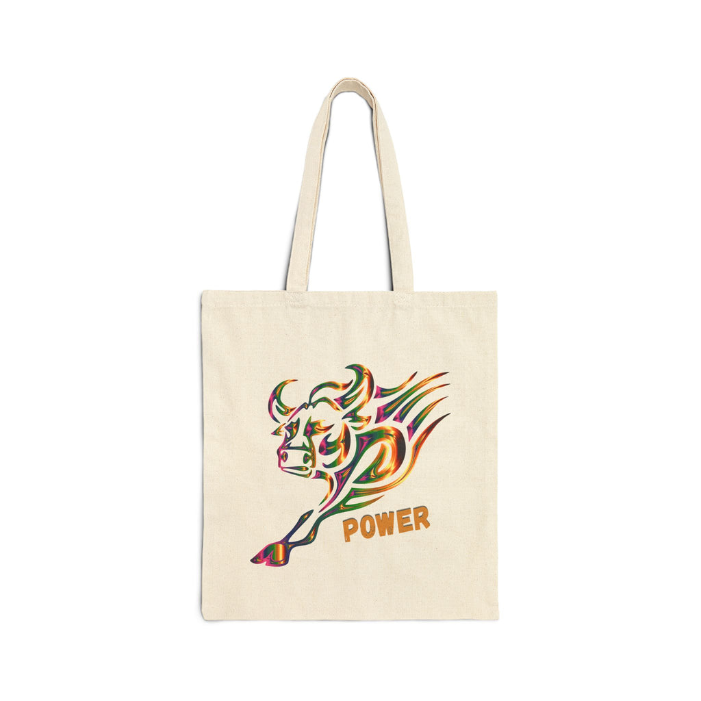Power Bull Canvas Tote - Colorful Charging Bull Eco Tote Bag