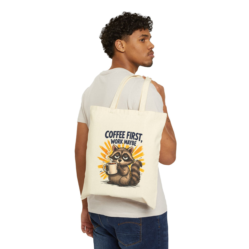Tote Bag — Coffee First, Work Maybe Raccoon Canvas Tote
