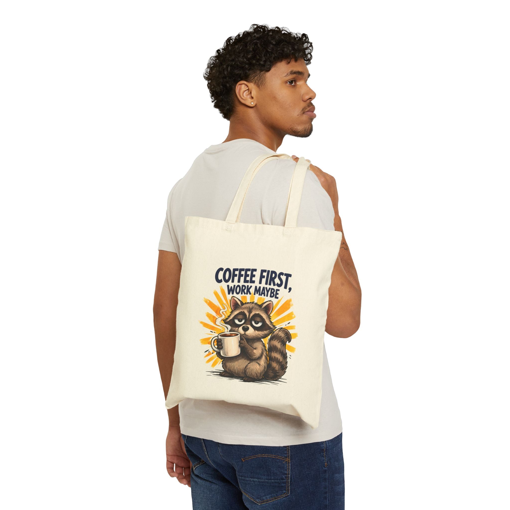 Tote Bag — Coffee First, Work Maybe Raccoon Canvas Tote