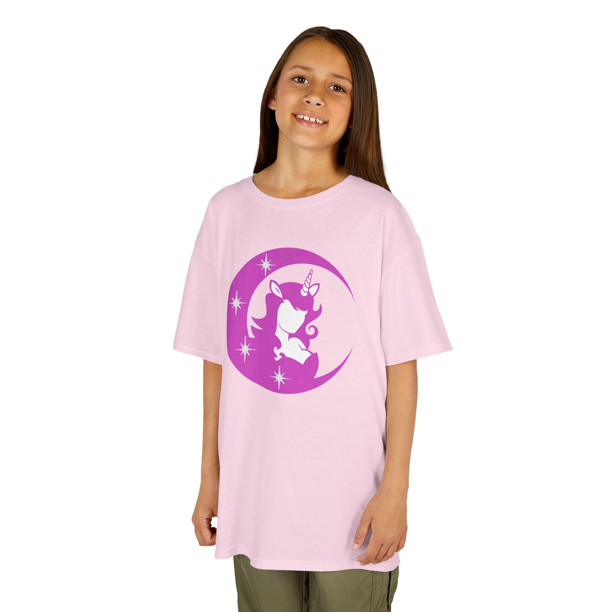 Kids T-Shirt — Pink Unicorn Moon Graphic Tee for Girls