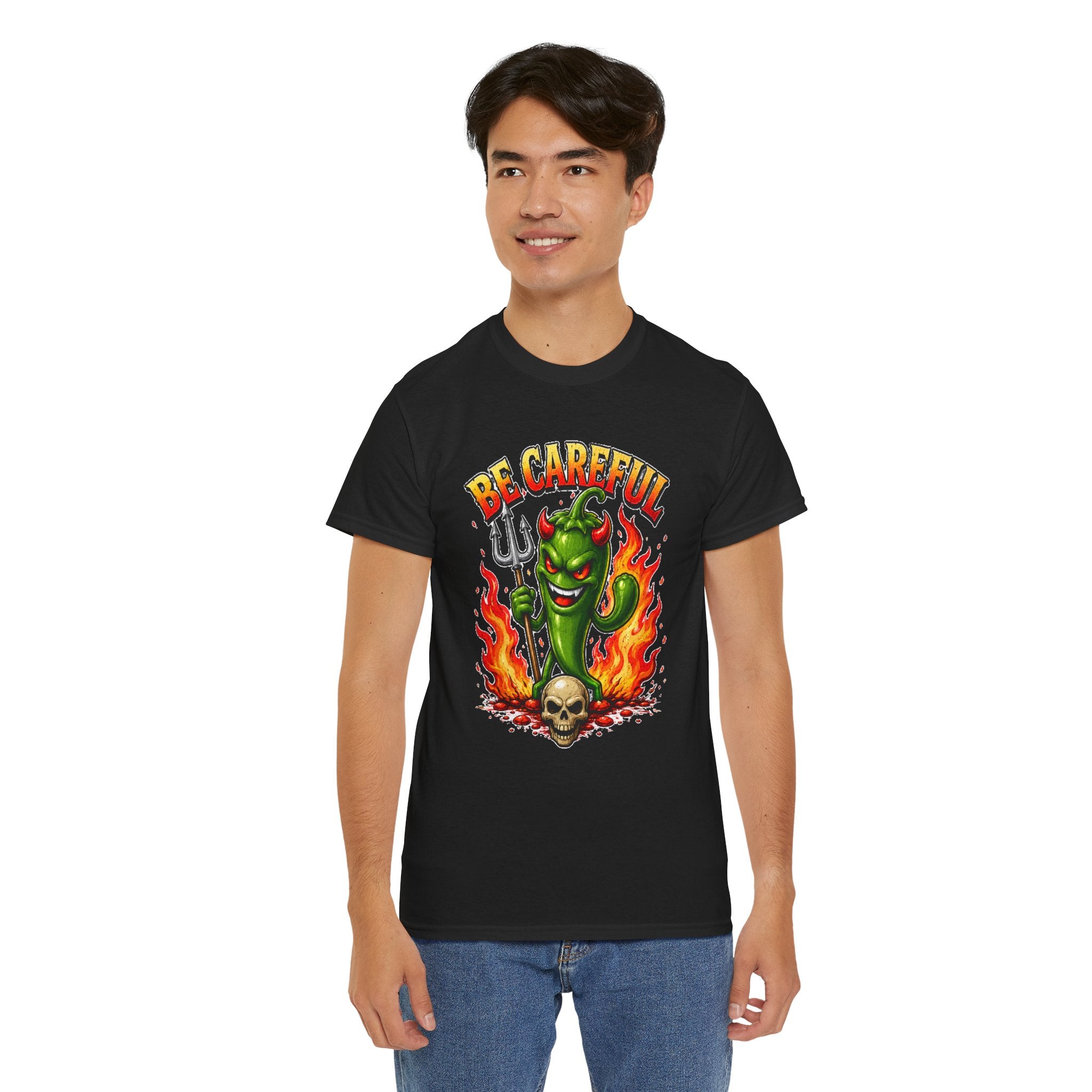 Be Careful Devil Pepper Shirt, Funny Spicy Pepper T-Shirt, Hot Chili Graphic Tee, Retro Tattoo Style Unisex Gift