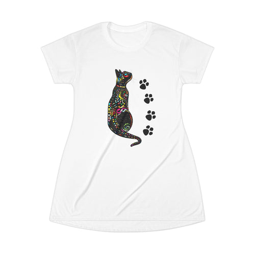 Cat Lover Dress with Paw Prints, Colorful Cat Design, Cute Aesthetic Outfit