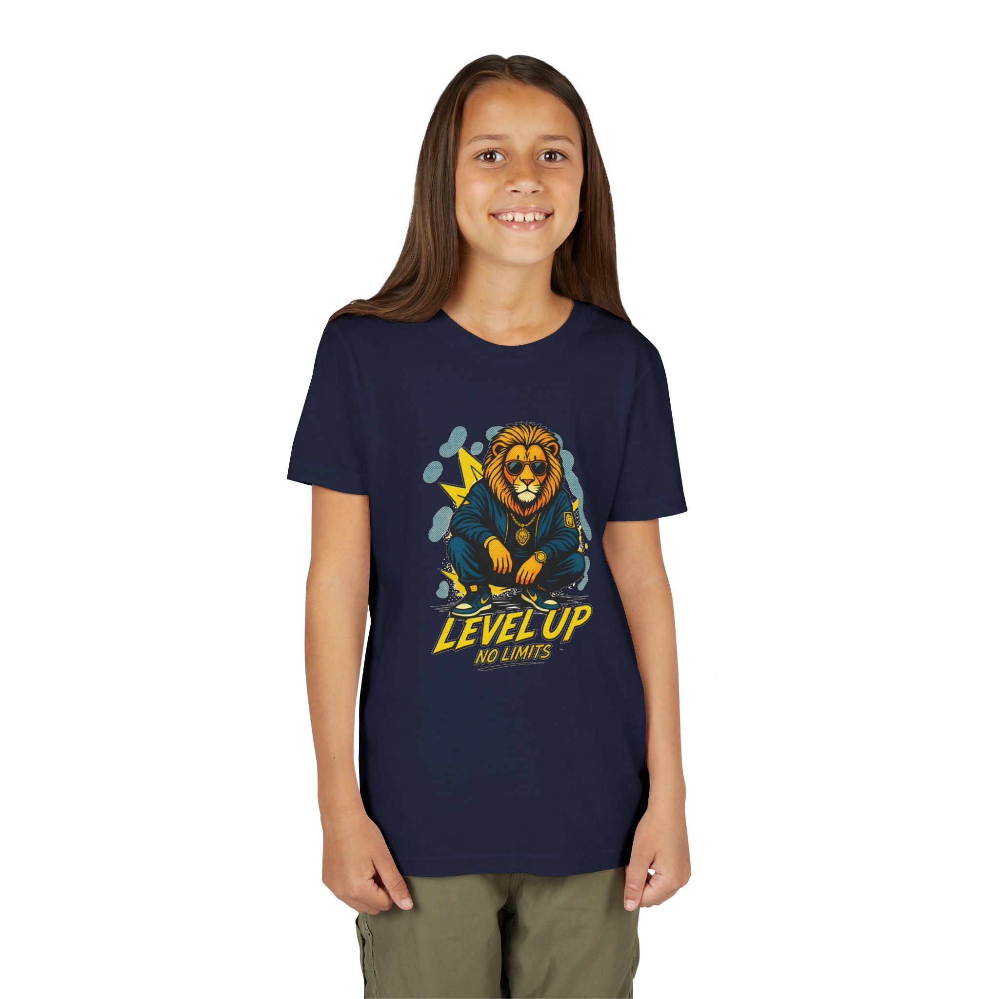 Youth Tee — 'Level Up No Limits' Lion Graphic Shirt