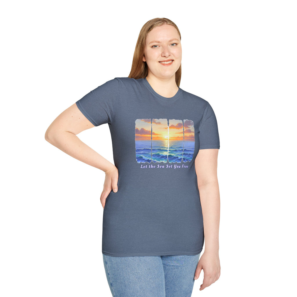 Sunset Ocean Shirt Let the Sea Set You Free Beach T Shirt Summer Vacation Tee Aesthetic Sea Wave Graphic Shirt