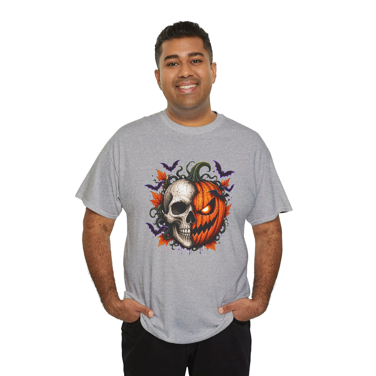 Halloween Skull Pumpkin T-Shirt, Spooky Jack O Lantern Graphic Tee, Unisex Halloween Shirt, Gothic Fall Tee
