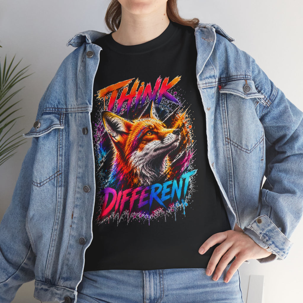 Think Different Fox Shirt, Colorful Fox T-Shirt, Wildlife Graphic Tee, Neon Animal Shirt, Gift for Fox Lovers