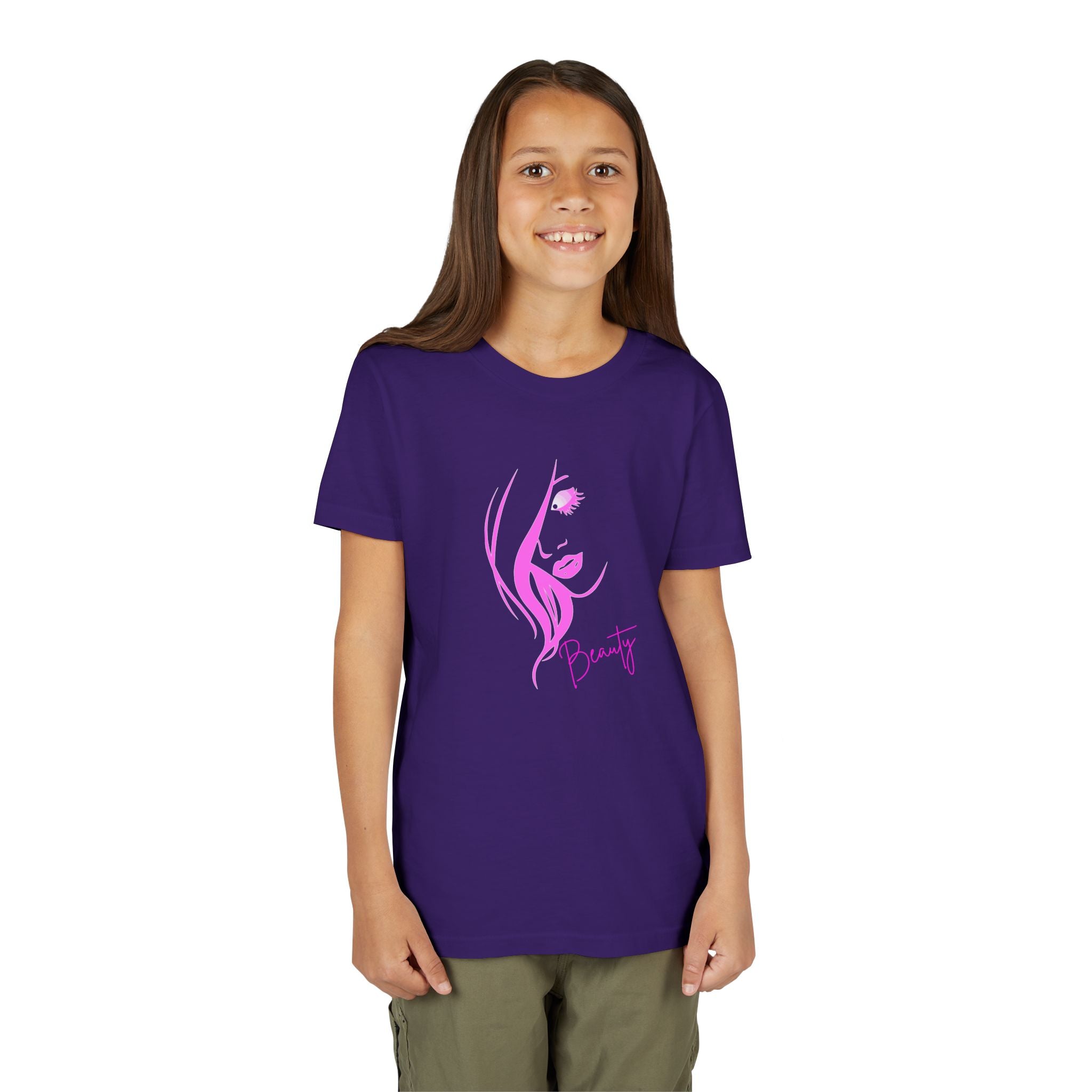 Youth Girls T-Shirt – Pink Beauty Face Graphic Tee, Cute Aesthetic Shirt, Gift for Girls