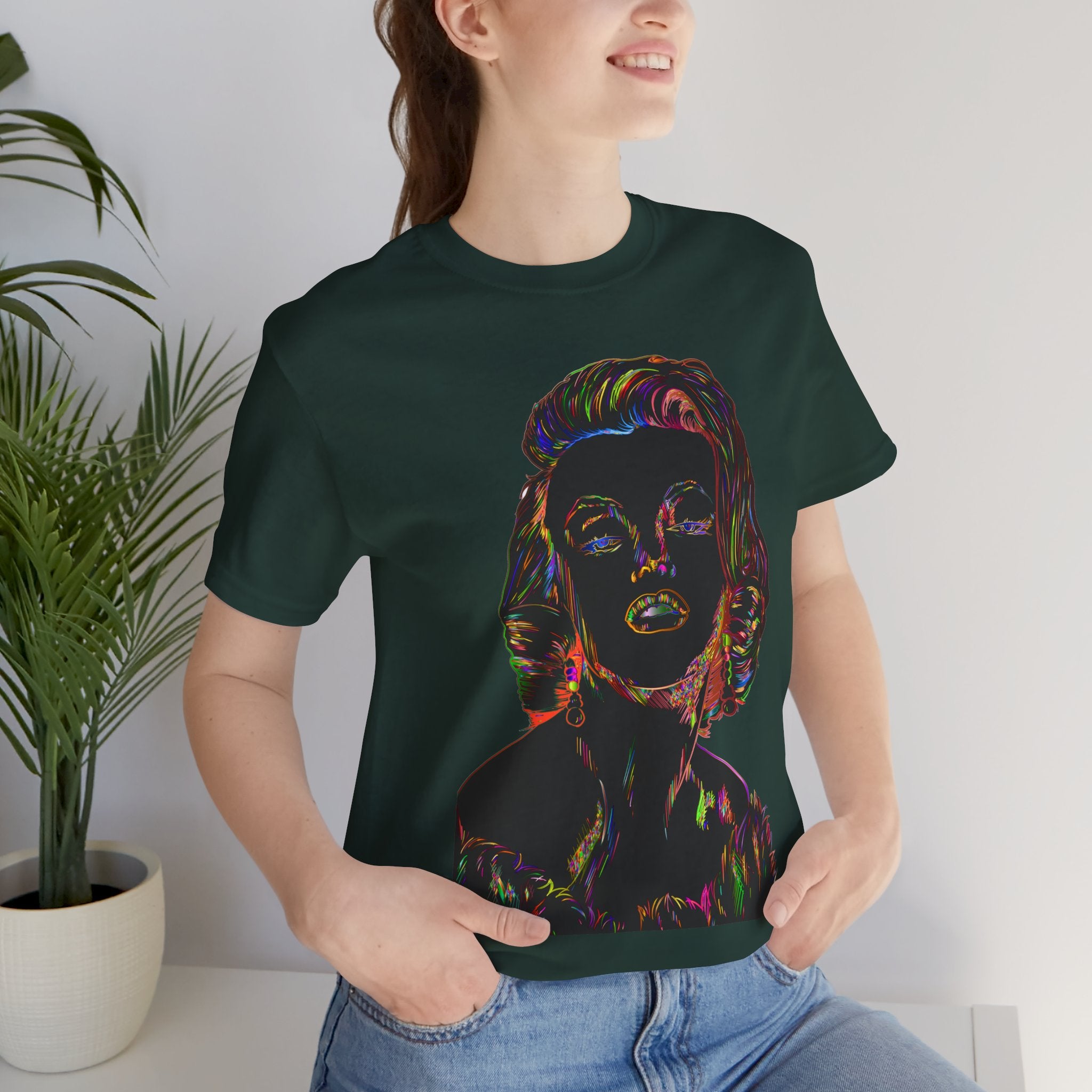 Neon Pop Art Portrait T-Shirt – Retro Rainbow Graphic Tee