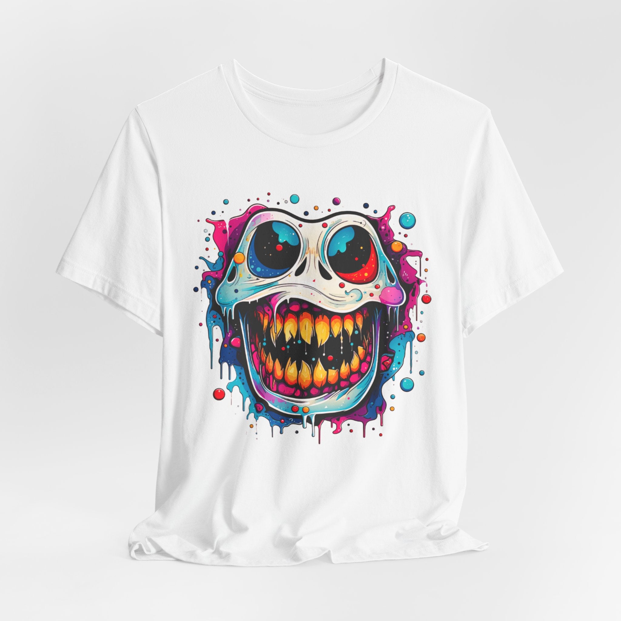 Unisex Skull Smile Tee -Vibrant Neon Drip Horror Graphic T Shirt