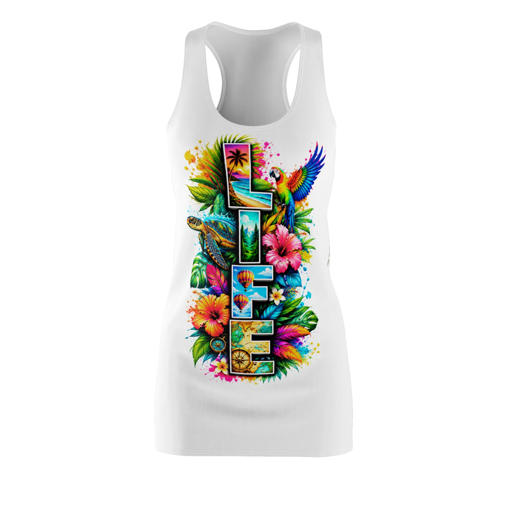 Tropical "Life" Racerback Dress — Floral Parrot Beach Sundress