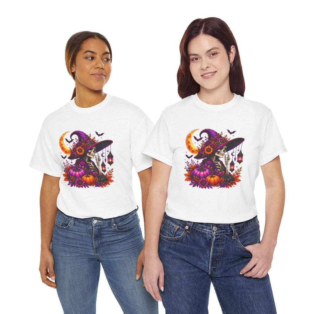 Halloween Witch Skeleton T-Shirt, Spooky Pumpkin Moon Tee, Gothic Fall Graphic Shirt, Halloween Gift for Her