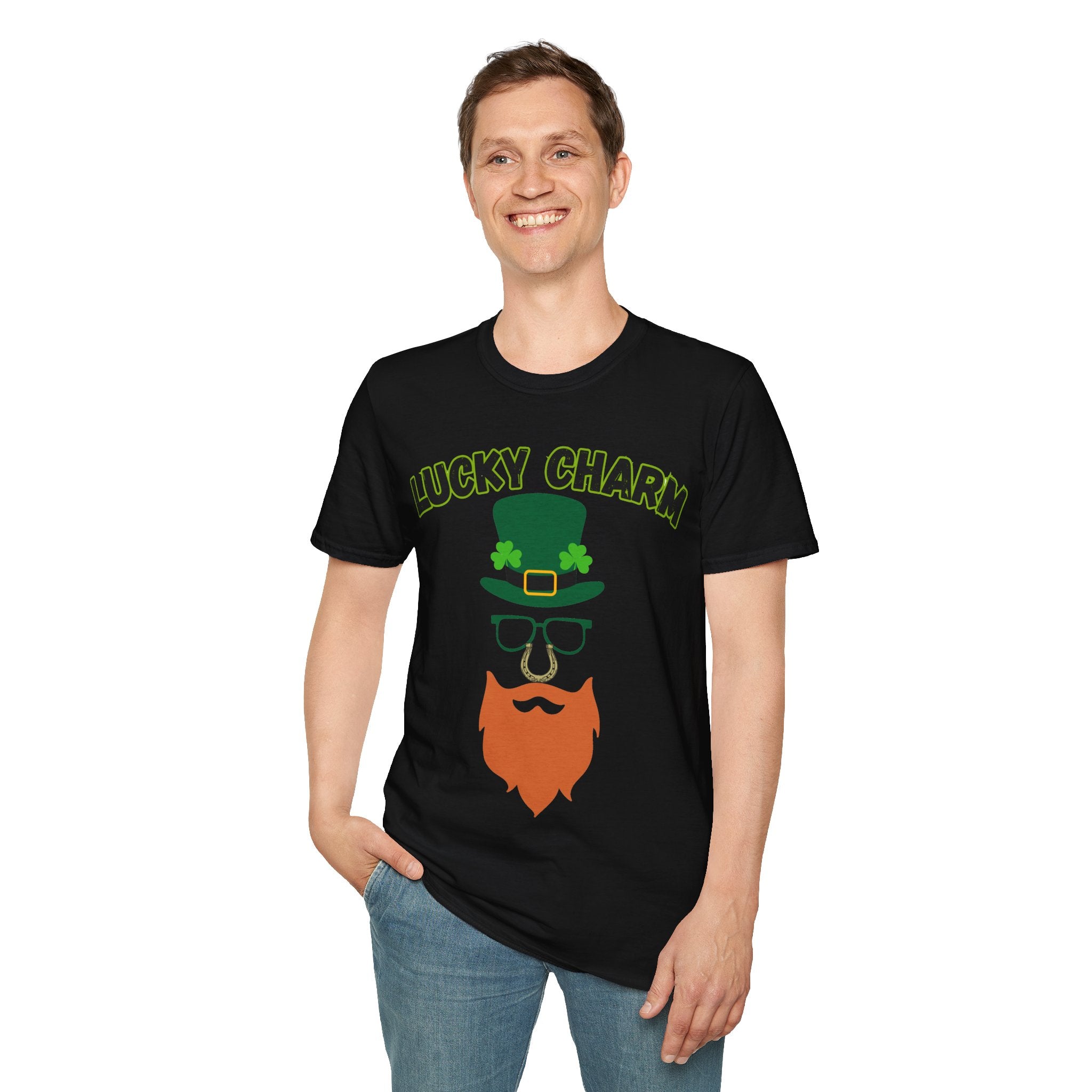 Lucky Charm St. Patrick’s Day T-Shirt — Leprechaun Hat & Beard Graphic