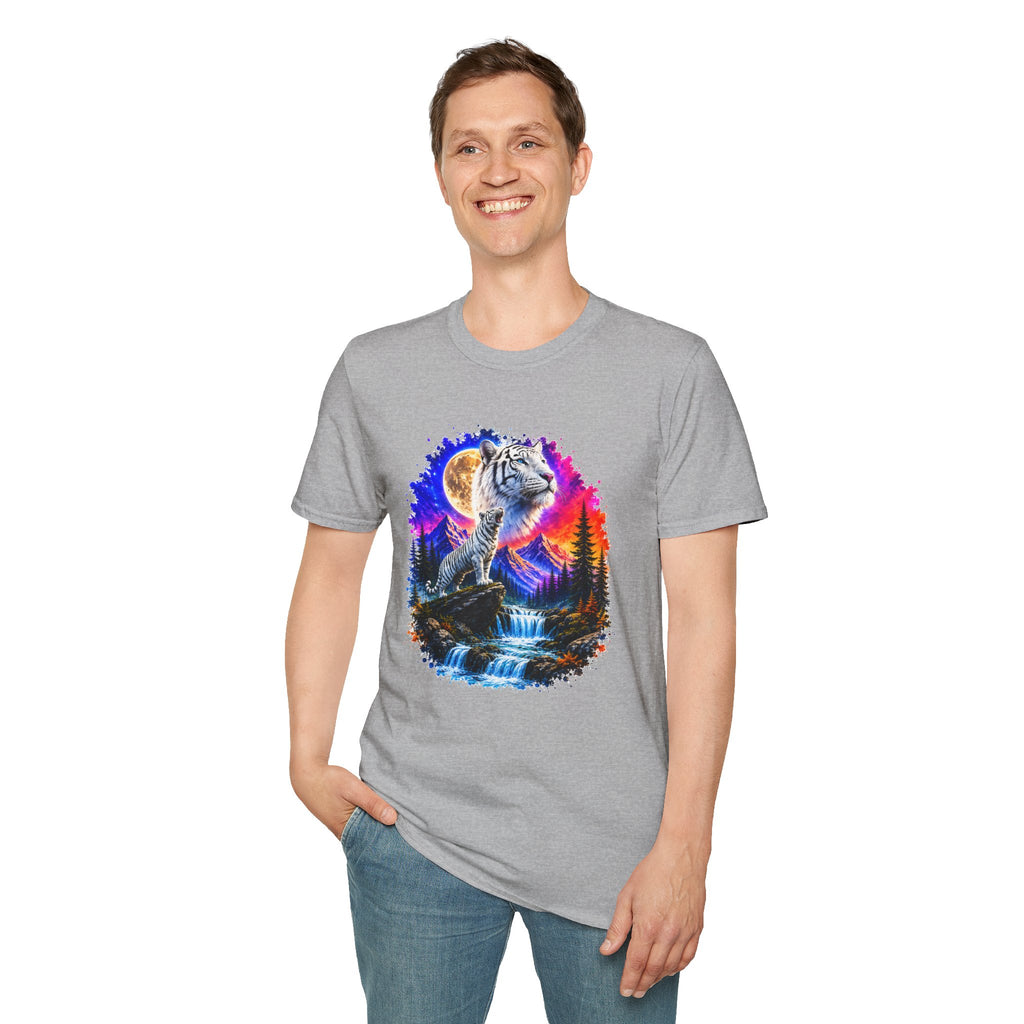 White Tiger Moon T-Shirt | Colorful Wildlife Graphic Tee | Big Cat Lover Gift | Nature Shirt