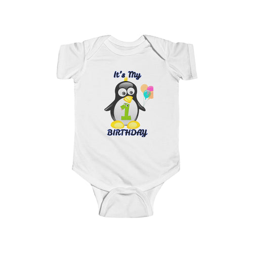 Baby 1st Birthday Penguin Bodysuit — "It's My Birthday" Infant Onesie