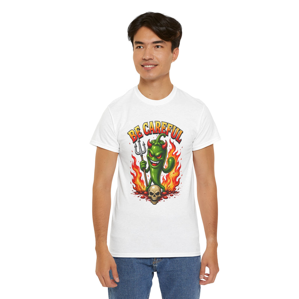 Be Careful Devil Pepper Shirt, Funny Spicy Pepper T-Shirt, Hot Chili Graphic Tee, Retro Tattoo Style Unisex Gift