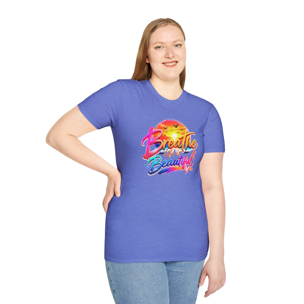 T-Shirt — "Breathe Life Is Beautiful" Sunset Graphic Tee