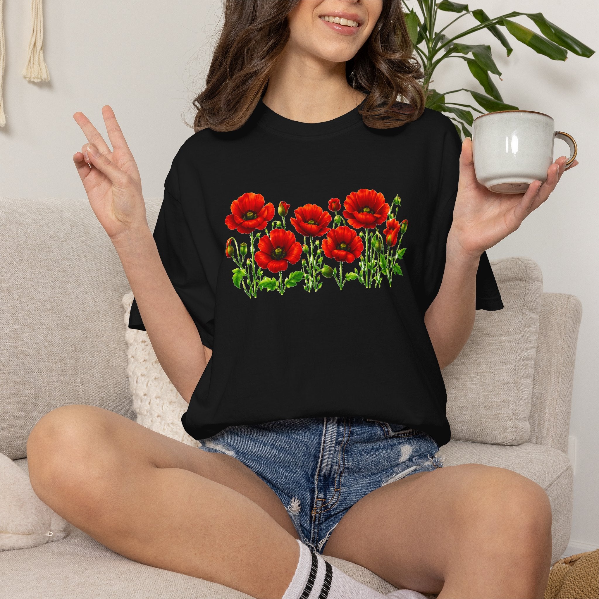 Red Poppy Shirt, Floral T-Shirt for Women, Wildflower Graphic Tee, Botanical Garden Shirt, Comfort Colors Tee