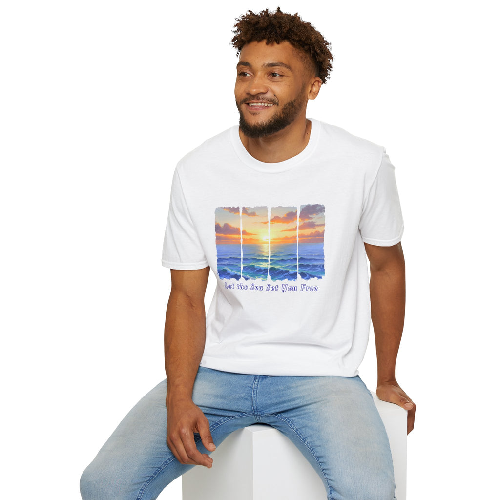 Sunset Ocean Shirt Let the Sea Set You Free Beach T Shirt Summer Vacation Tee Aesthetic Sea Wave Graphic Shirt