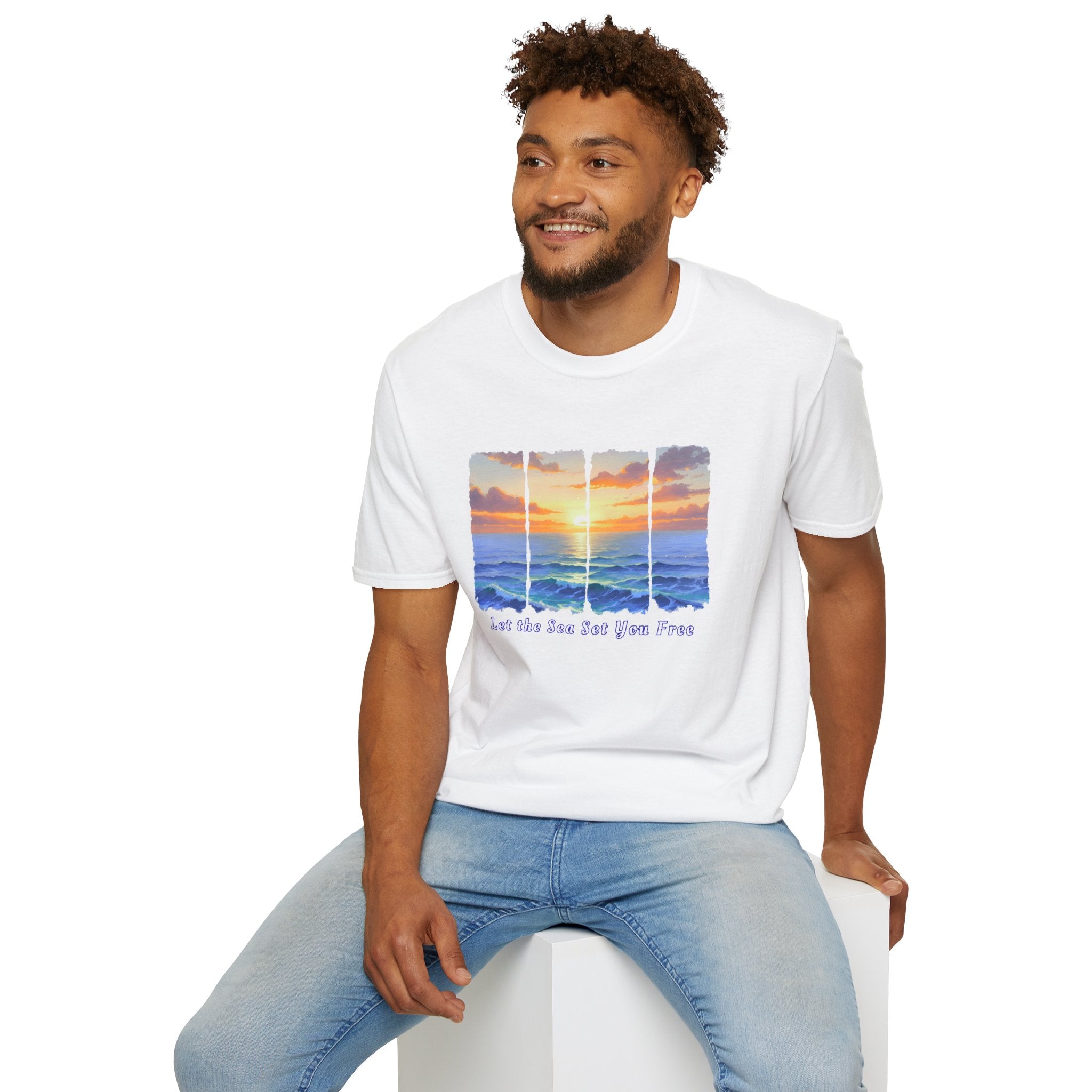 Sunset Ocean Shirt Let the Sea Set You Free Beach T Shirt Summer Vacation Tee Aesthetic Sea Wave Graphic Shirt