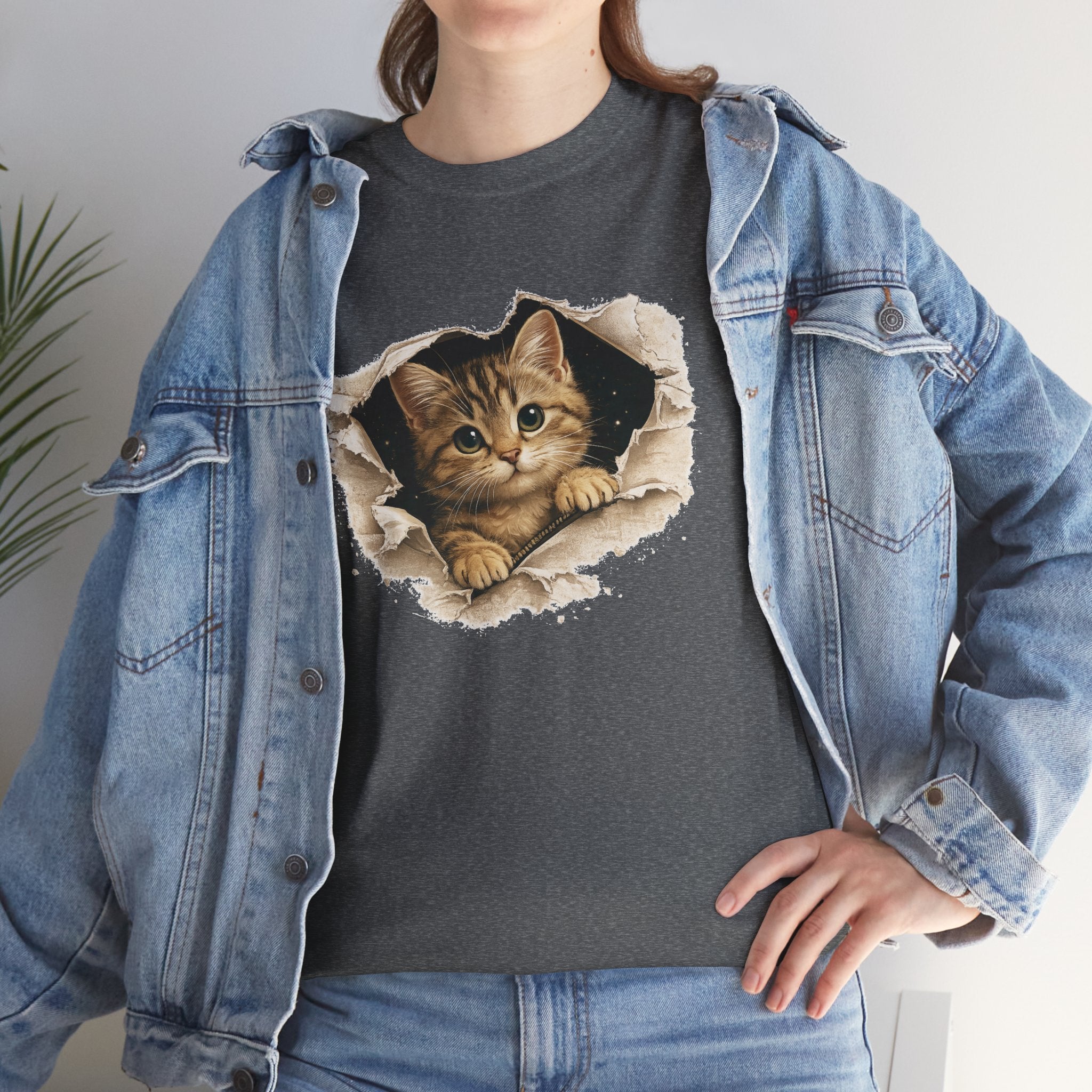 Cat Peeking Through Hole T-Shirt — Cute Kitten Graphic Tee