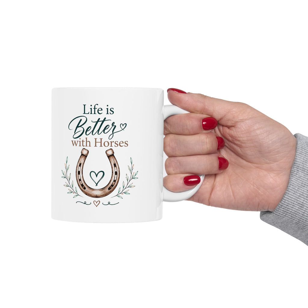 Ceramic Mug - 'Live a Beautiful Life' Floral Horse Coffee Cup (11oz, 15oz)