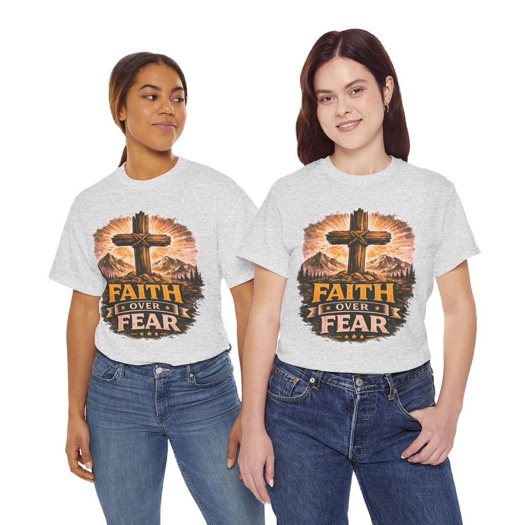 Faith Over Fear T-Shirt | Christian Cross Shirt | Religious Graphic Tee | Bible Verse Gift | Men's Faith Shirt