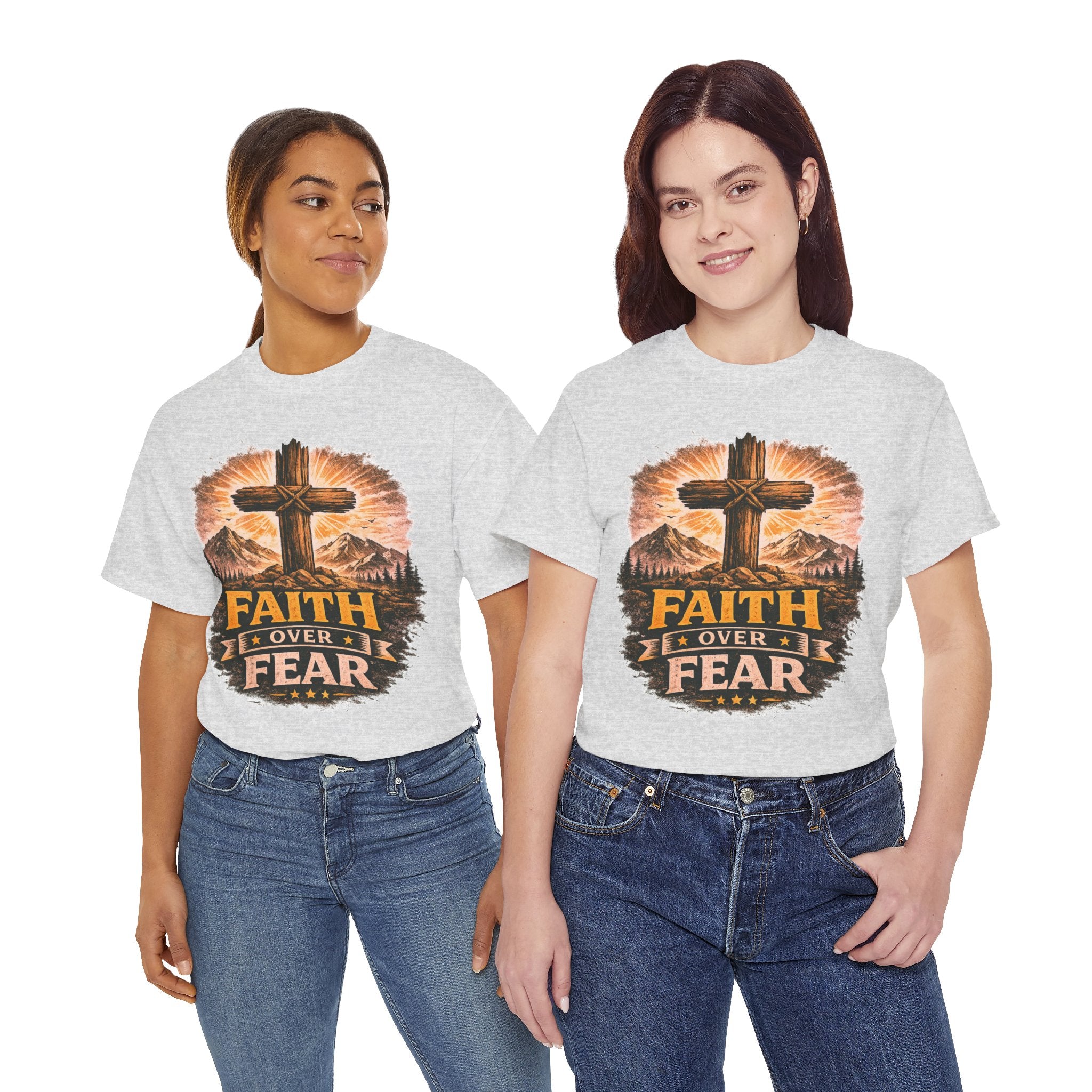 Faith Over Fear T-Shirt | Christian Cross Shirt | Religious Graphic Tee | Bible Verse Gift | Men's Faith Shirt