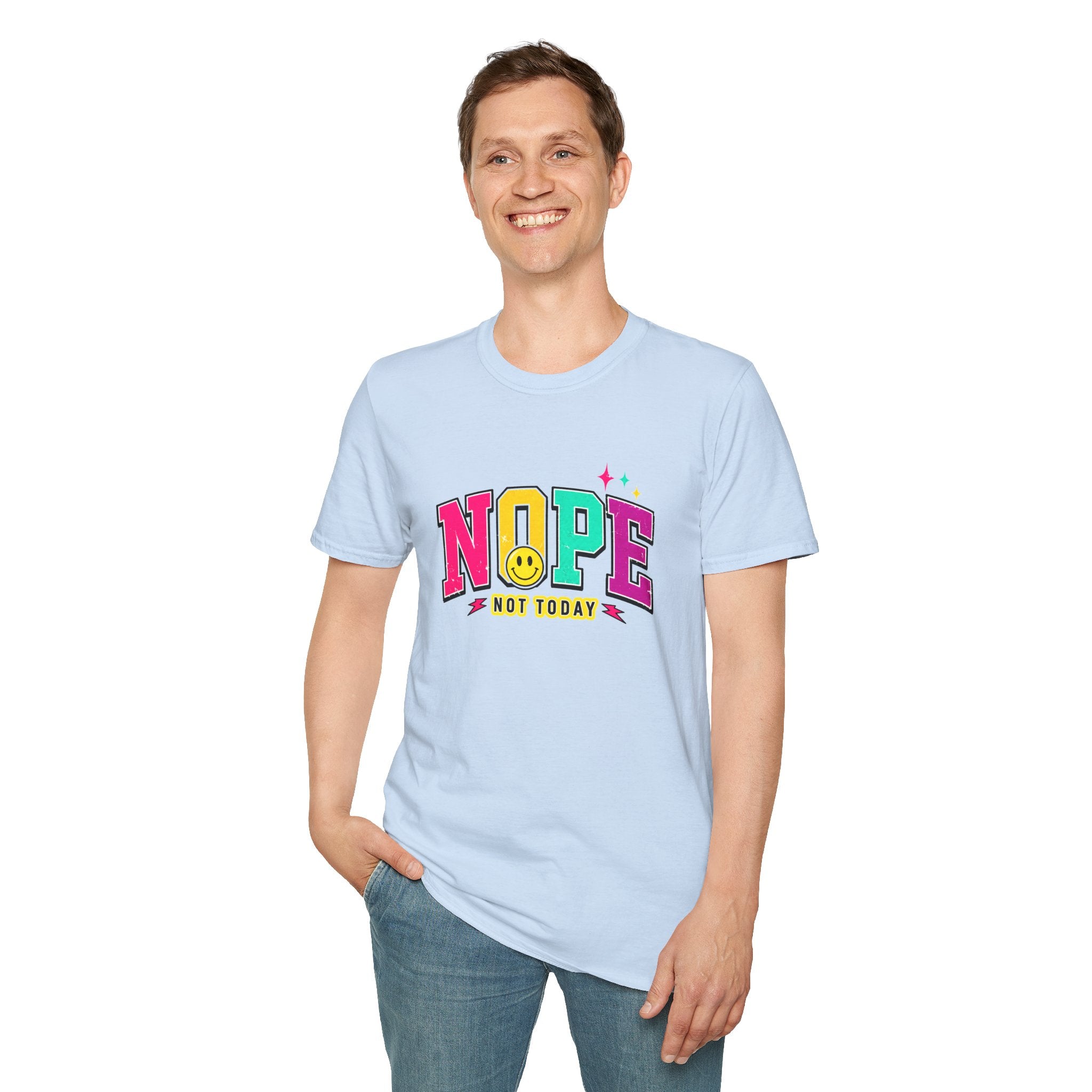 Nope Not Today T-Shirt — Retro Colorful Graphic Tee with Smiley