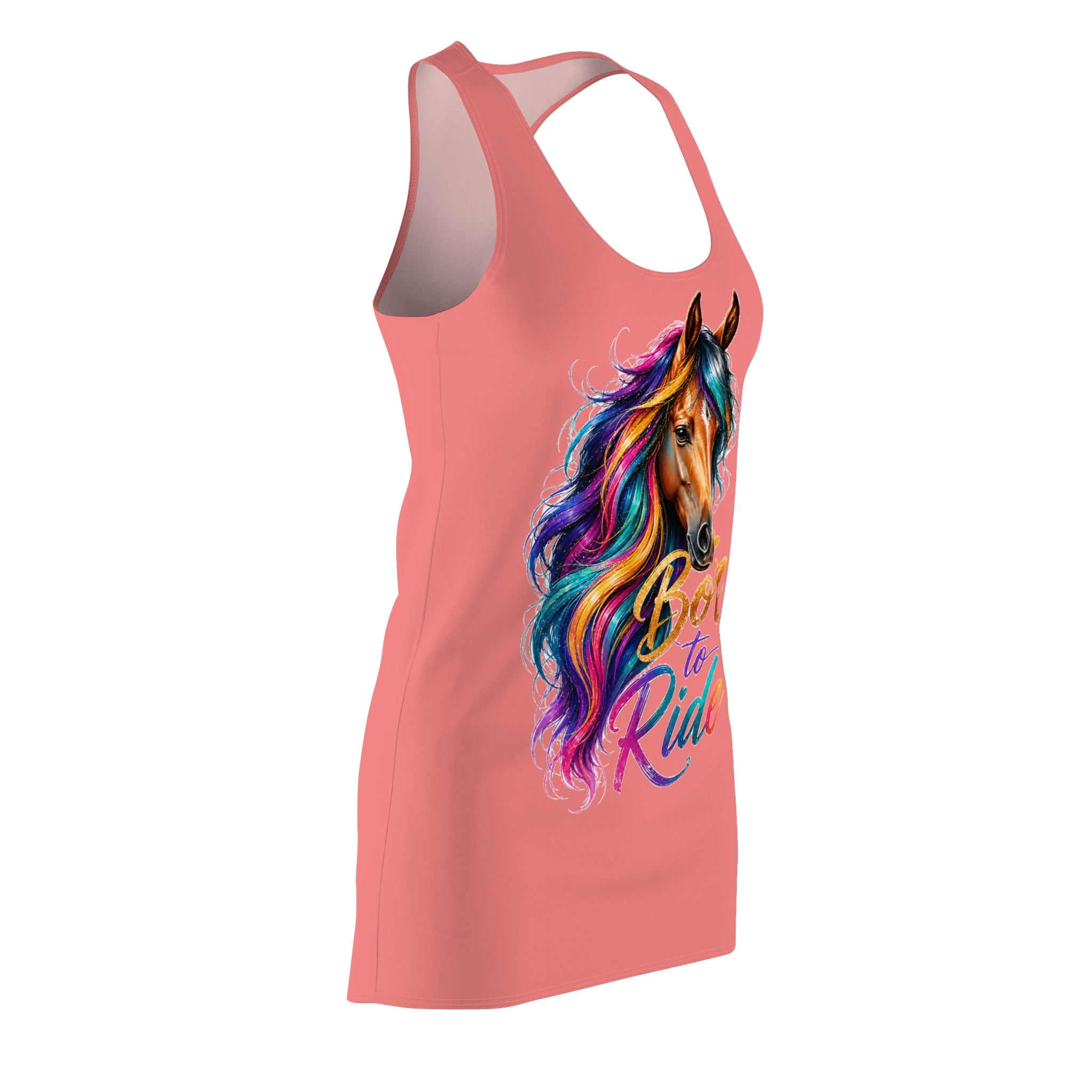 Colorful Horse Racerback Dress, Born to Ride Dress, Horse Lover Gift, Equestrian Summer Dress, Rainbow Horse Graphic Dress, Women's Casual Tank Dress