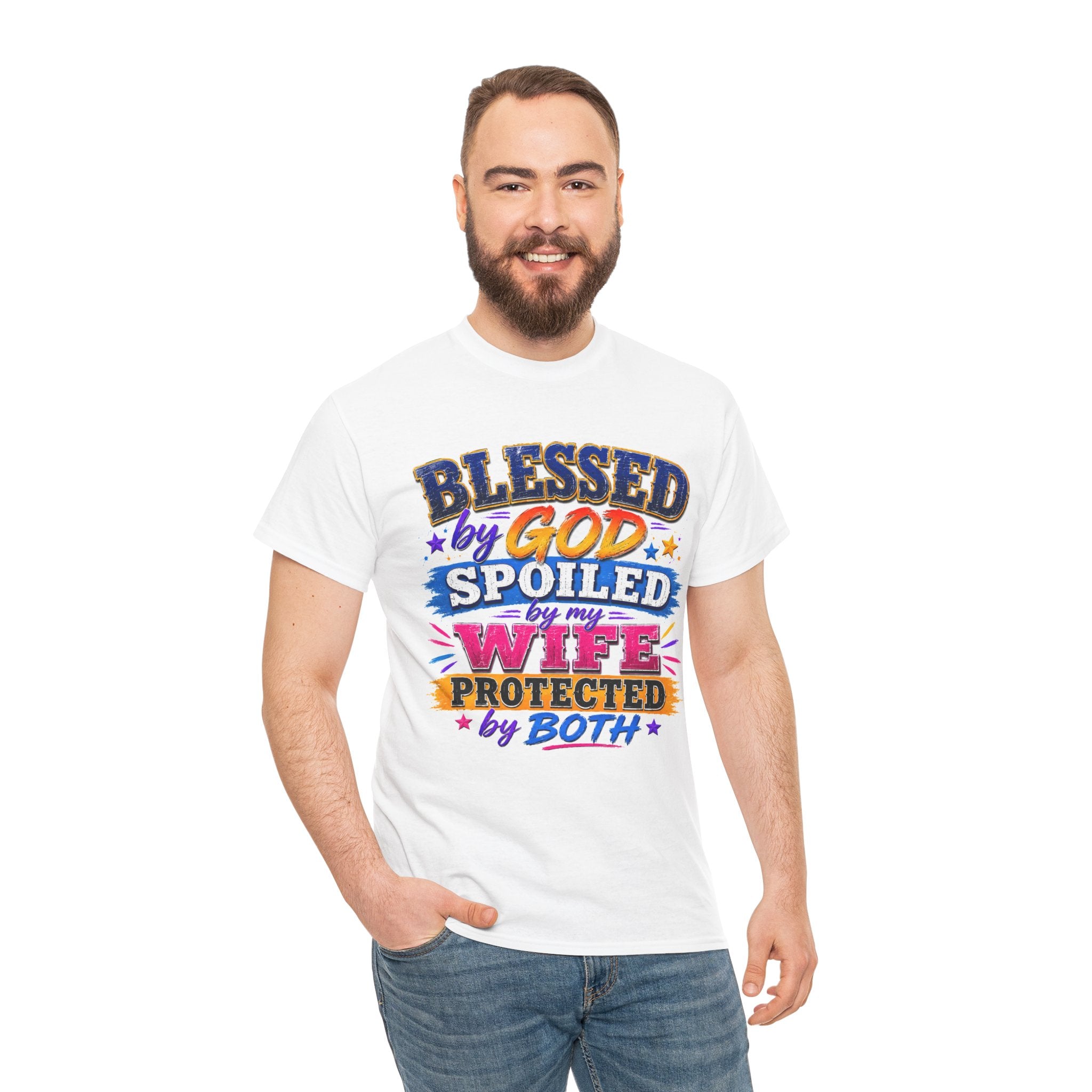 Blessed by God Spoiled by My Wife Shirt, Christian Men's T-Shirt, Faith Graphic Tee, Religious Husband Gift, Church Shirt for Men