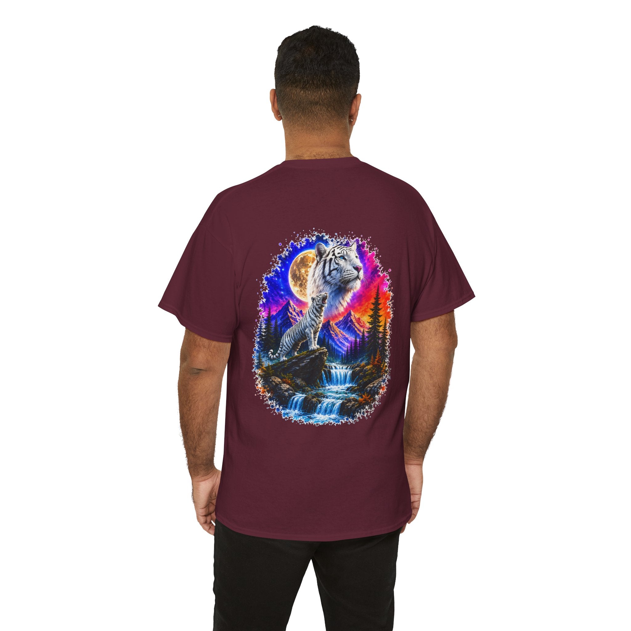 White Tiger Moon T-Shirt | Colorful Wildlife Graphic Tee | Big Cat Lover Gift | Unisex Nature Shirt