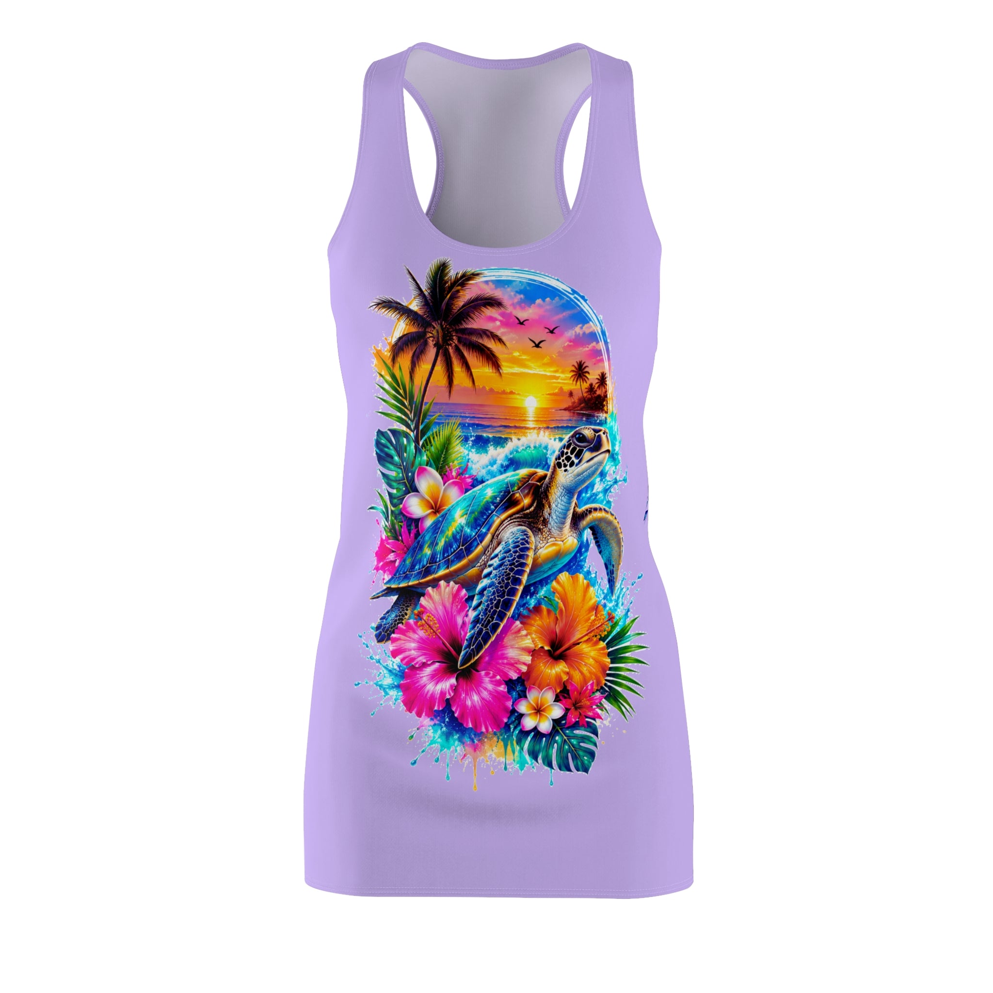 Sea Turtle Racerback Dress | Tropical Beach Dress | Ocean Lover Gift | Summer Vacation Dress