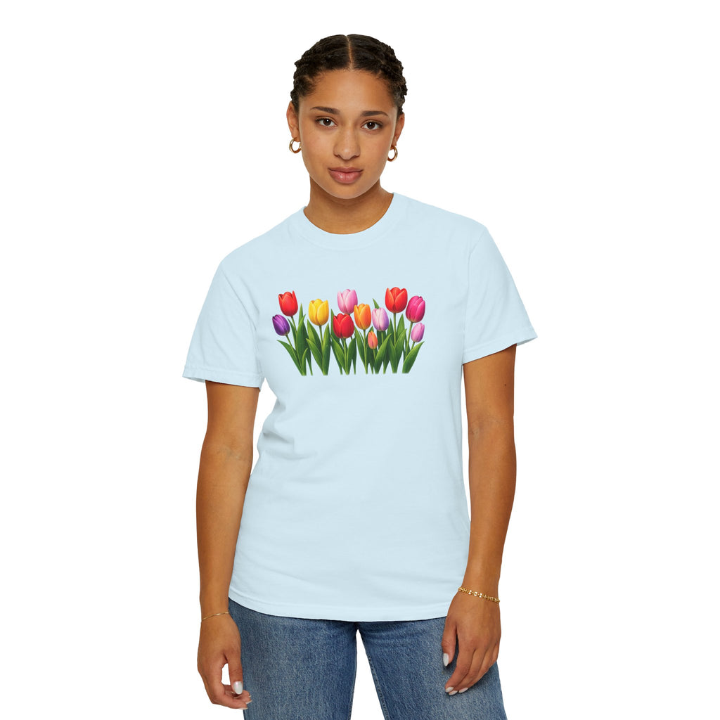 Colorful Tulip Shirt, Floral T-Shirt for Women, Botanical Graphic Tee, Spring Garden Shirt, Comfort Colors Tee