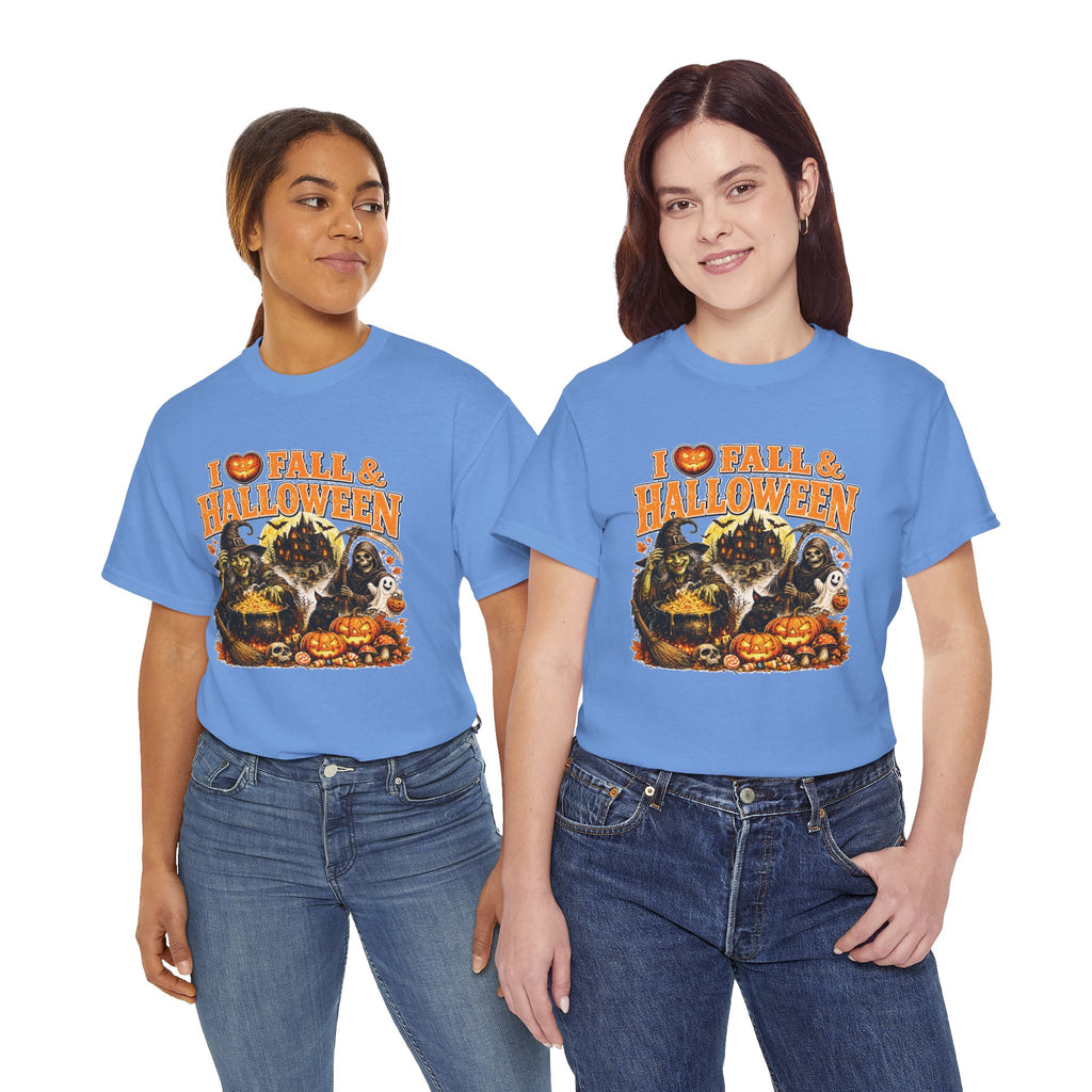 I Love Fall & Halloween T-Shirt | Vintage Halloween Shirt | Spooky Pumpkin Witch Tee | Cute Fall Graphic Tee | Autumn Lover Gift