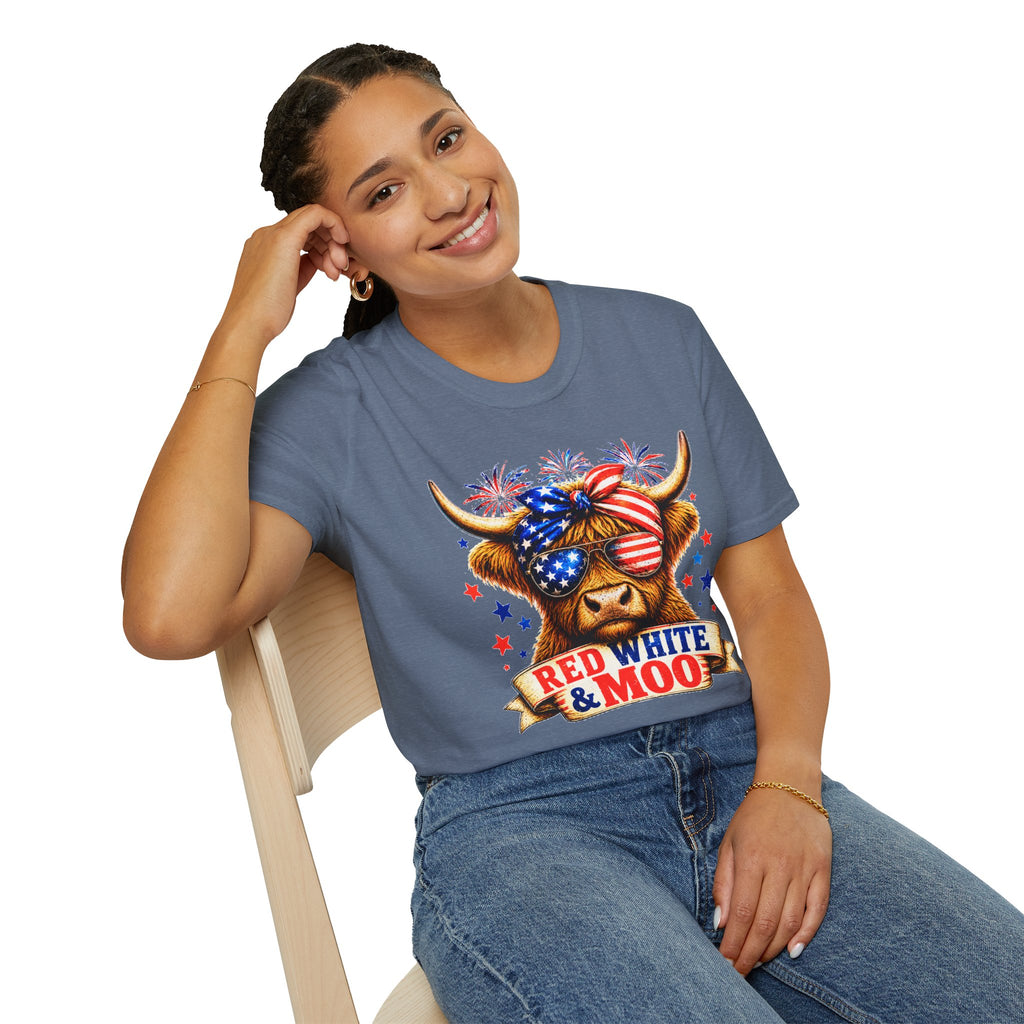 Patriotic Cow T-Shirt — "Red White & Moo" 4th of July Graphic Tee