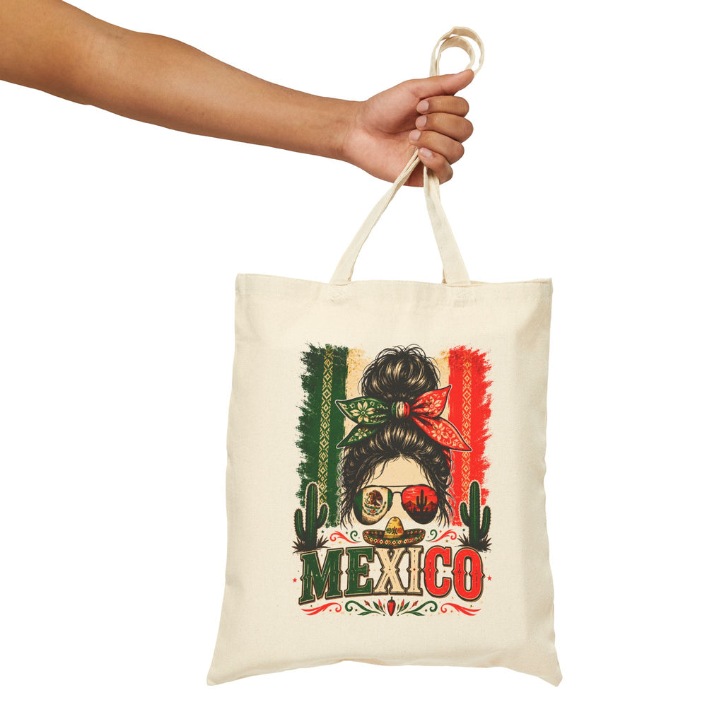 Mexico Messy Bun Tote Bag – Mexican Flag Sunglasses Canvas Tote