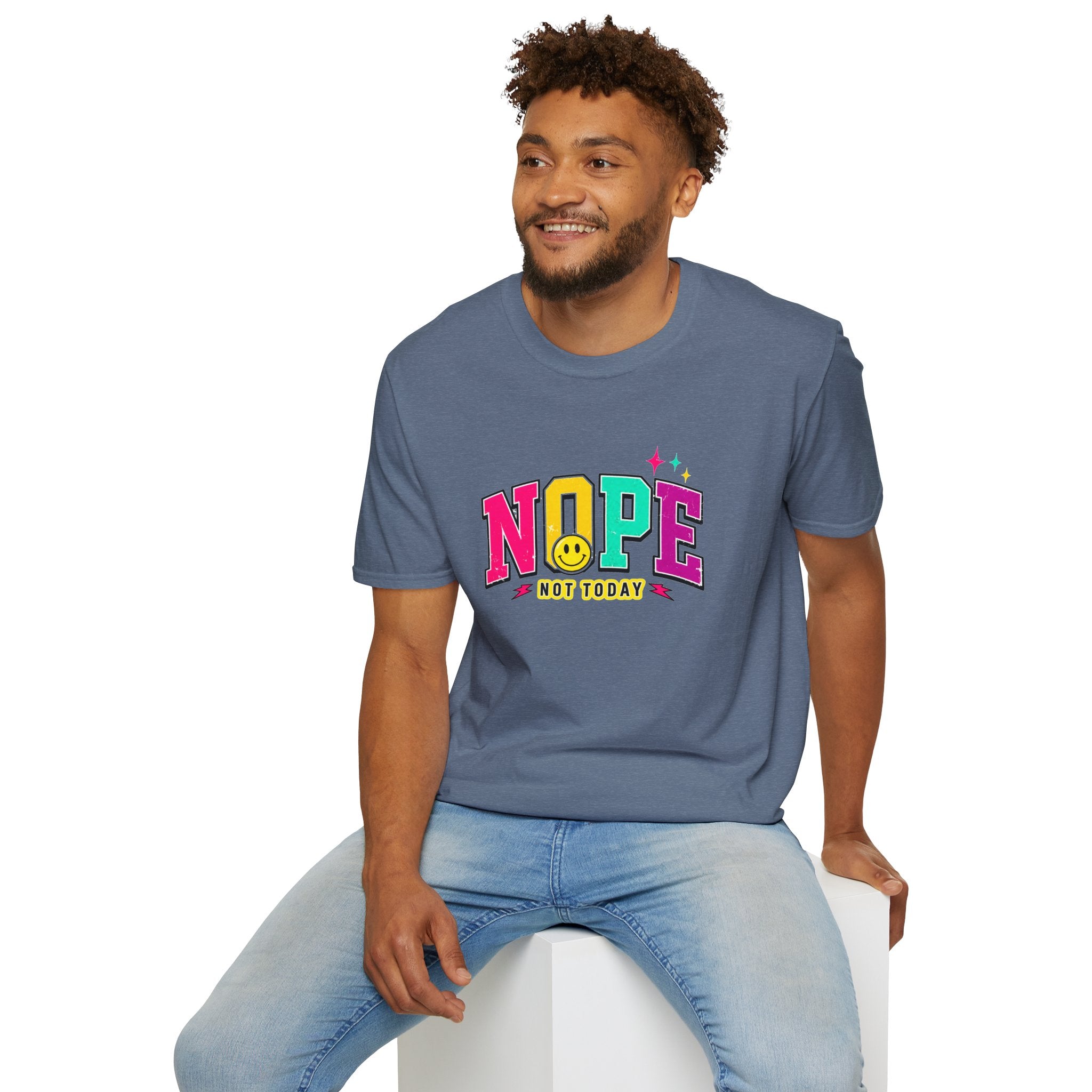 Nope Not Today T-Shirt — Retro Colorful Graphic Tee with Smiley
