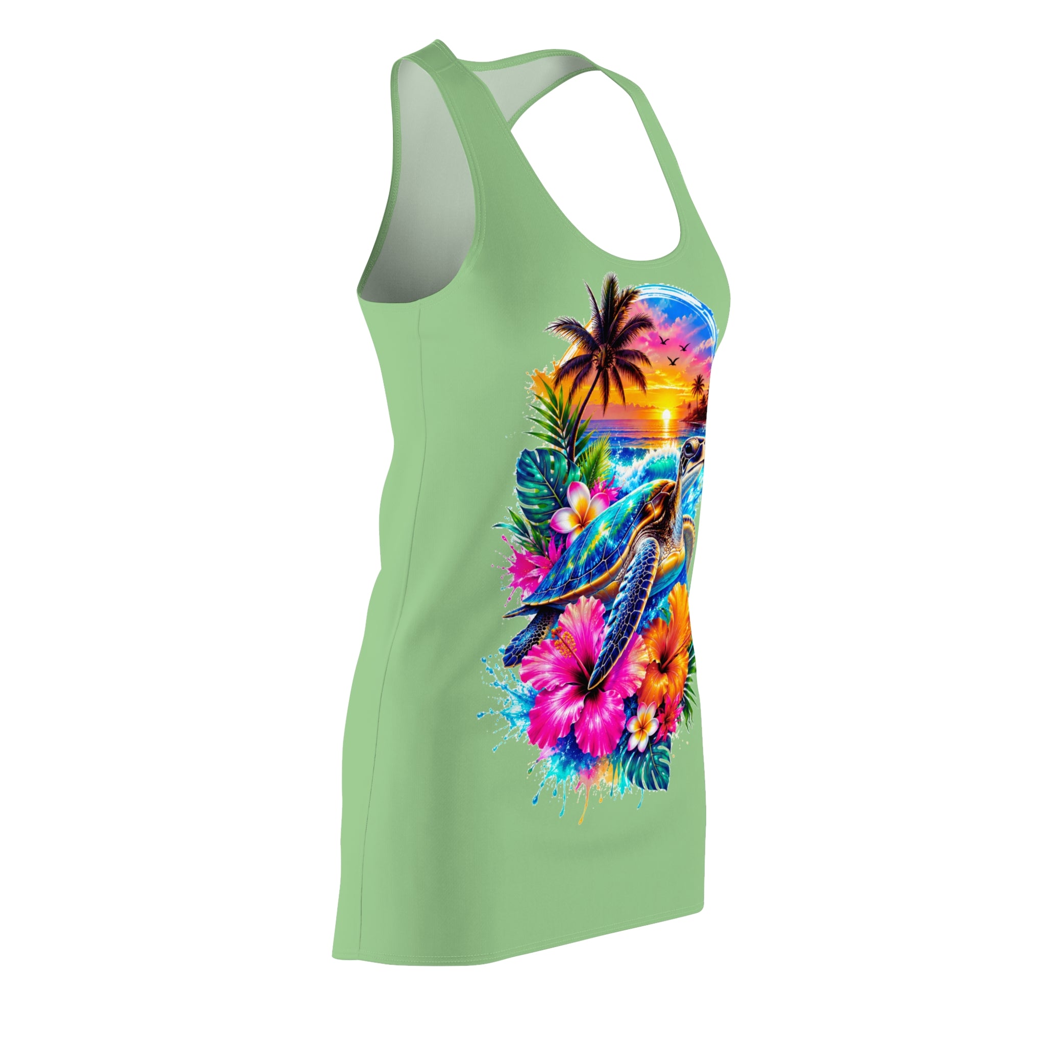 Tropical Sea Turtle Racerback Dress — Sunset Hibiscus Beach Print