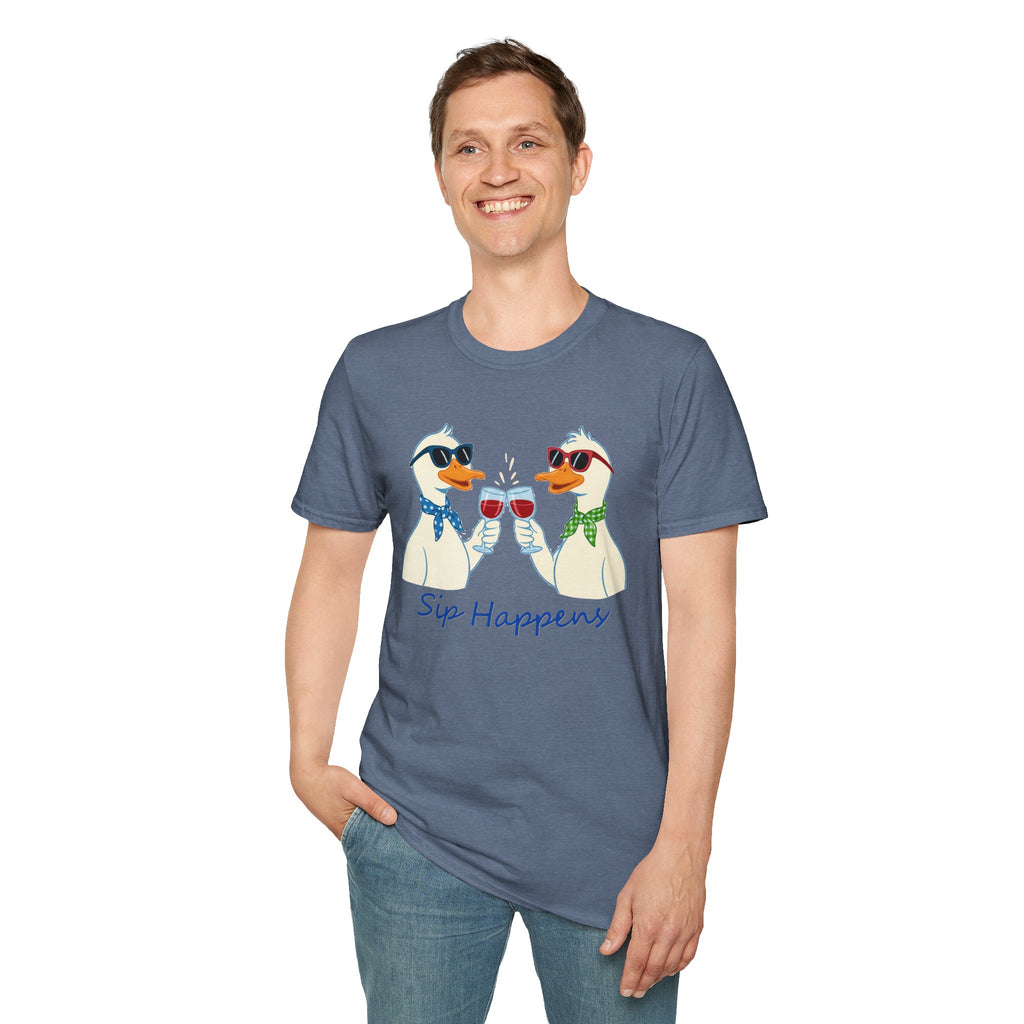 Funny Duck Shirt "Sip Happens" – Cute Drinking Ducks T-Shirt, Wine Lover Gift, Humor Graphic Tee, Casual Unisex Shirt