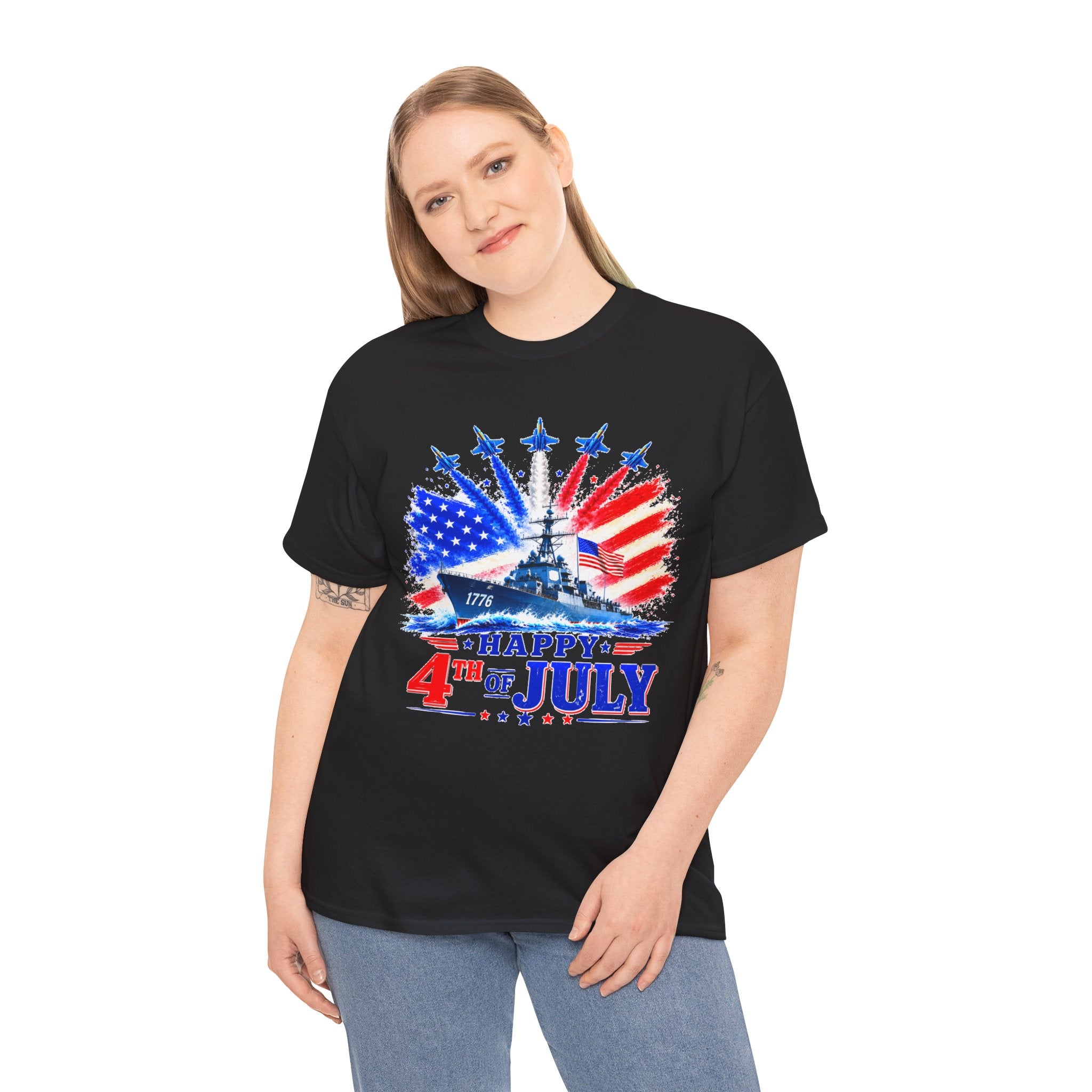 Happy 4th of July Shirt, Patriotic USA Flag Tee, American Eagle & Navy Ship Shirt, Independence Day T-Shirt, Military Pride Gift