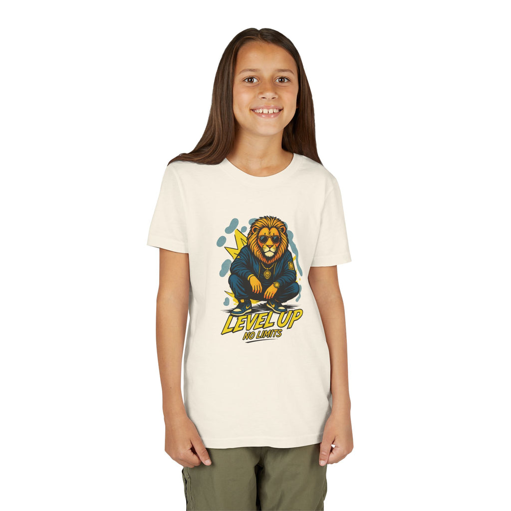 Youth Tee — 'Level Up No Limits' Lion Graphic Shirt