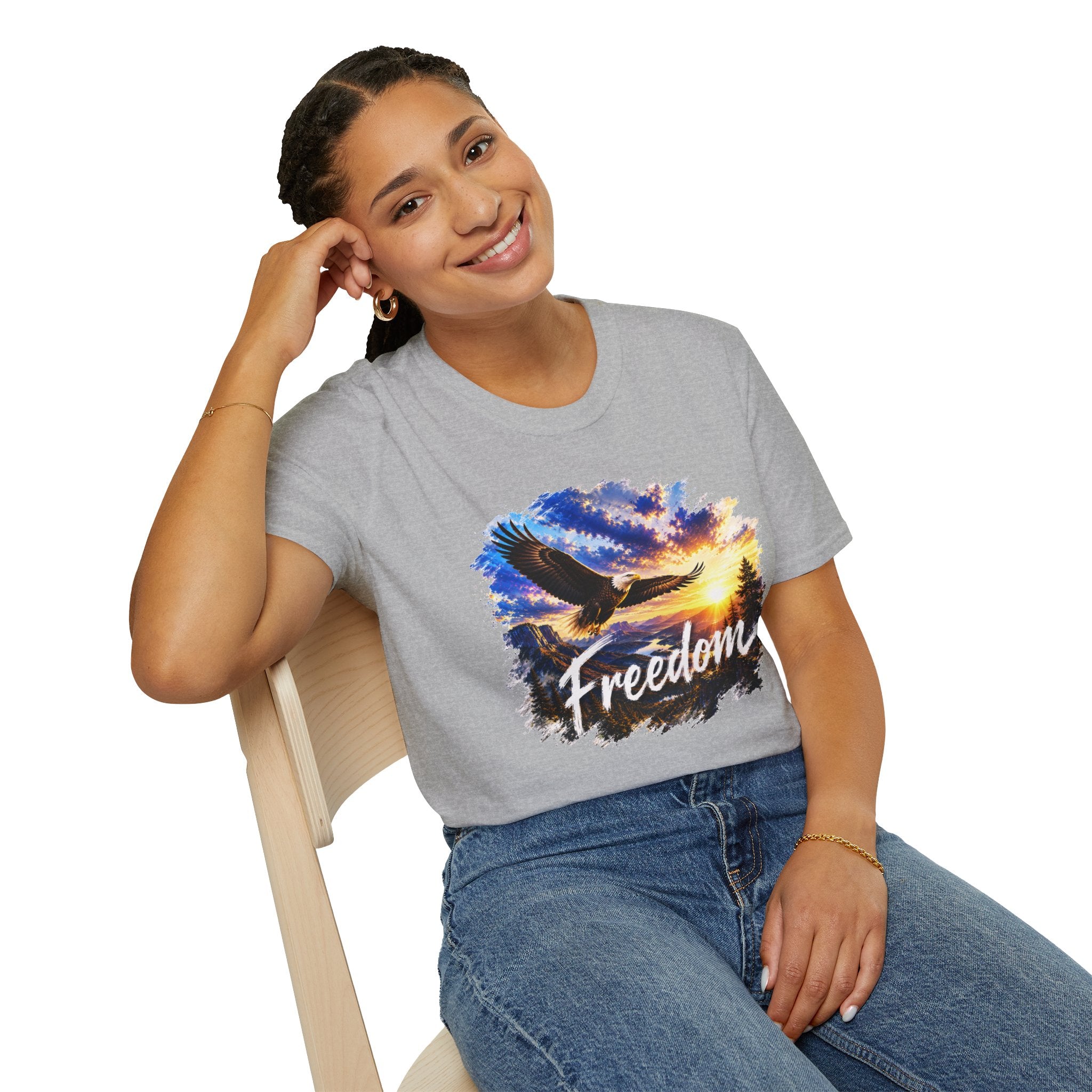 Freedom Eagle T-Shirt, Soaring Eagle Graphic Tee, Sunset Wildlife Shirt, Nature Lover Gift, Unisex Outdoor Tee