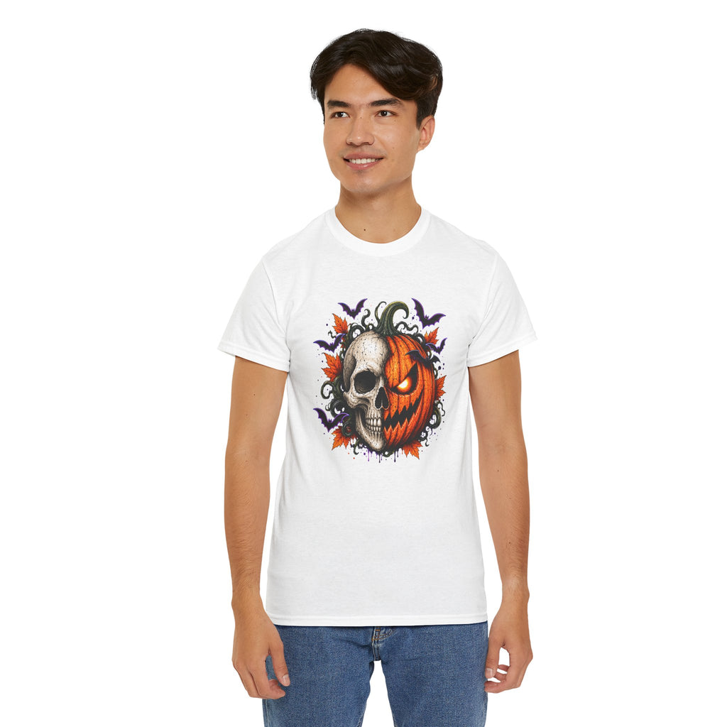 Halloween Skull Pumpkin T-Shirt, Spooky Jack O Lantern Graphic Tee, Unisex Halloween Shirt, Gothic Fall Tee